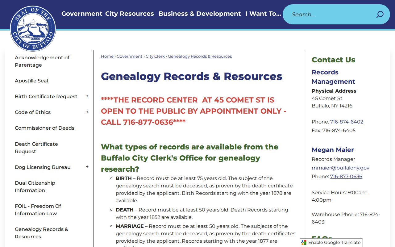 Buffalo residents directory genealogy record request information