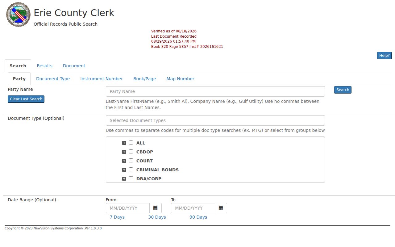 Buffalo residents directory Erie County deed index search controls