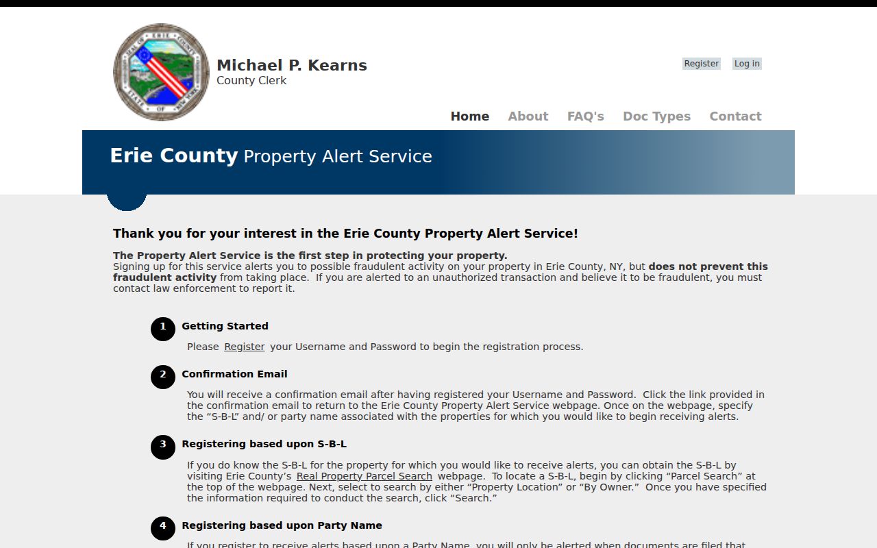 Buffalo residents directory Erie County Property Alert registration